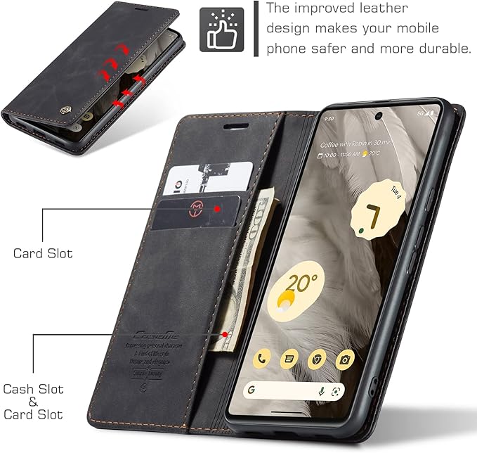 for Google Pixel 7A Case, Flip Wallet Leather Case with Card Holder Magnetic Closure Shockproof Kickstand Protective Phone Cases Cover for Pixel 7A,Black