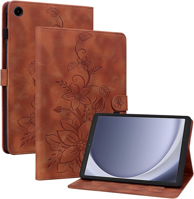 Premium PU Leather Case for Samsung Galaxy Tab A9 8.7 Inch, Magnetic Clasp Stand with Pen Holder, Brown