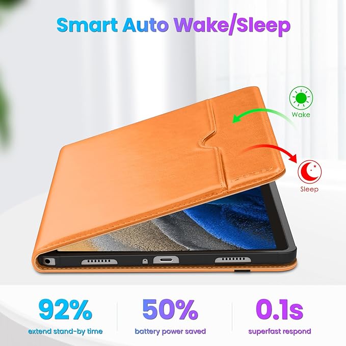 DTTO for Samsung Galaxy Tab A9 Plus 11 inch Case 2023, Premium Leather Business Folio Stand Cover with Hand Strap for Galaxy Tab A9+ 11'' 2023 Model (SM-X210/X216/X218) - Auto Wake/Sleep, Orange