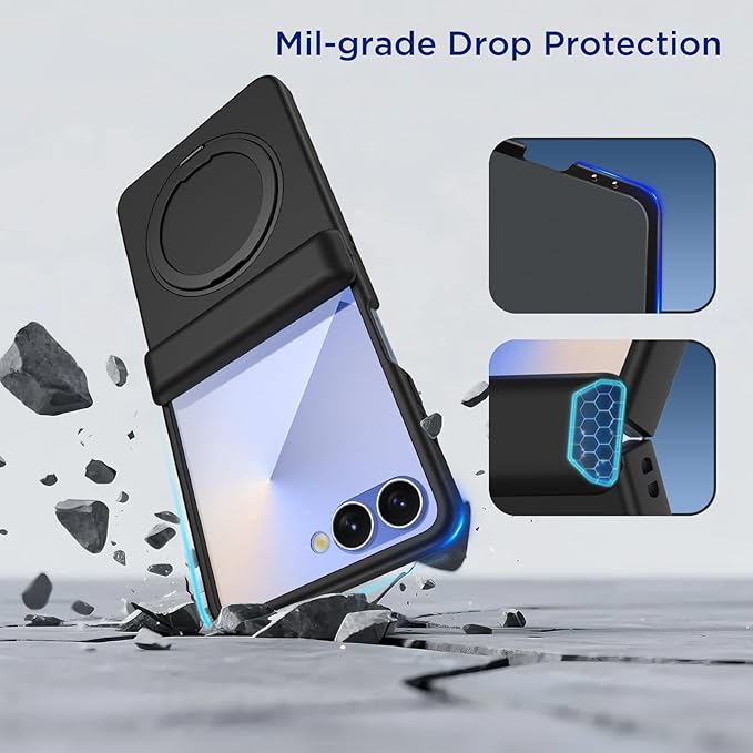 Case for Samsung Galaxy Z Flip 7 with Hinge Protection, Compatible with Magsafe, Built-in Kickstand, Shockproof Rugged Slim Phone Case for Galaxy Z Flip 7 2025 (Black)