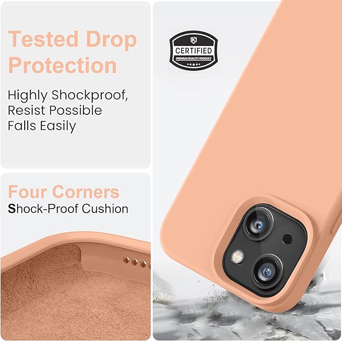 Vooii Compatible with iPhone 14 Case,[Silky Touch Premium Liquid Silicone] [Soft Anti-Scratch Microfiber Lining], Ultra Slim Shockproof Protective Case for iPhone 14 - Cantaloupe