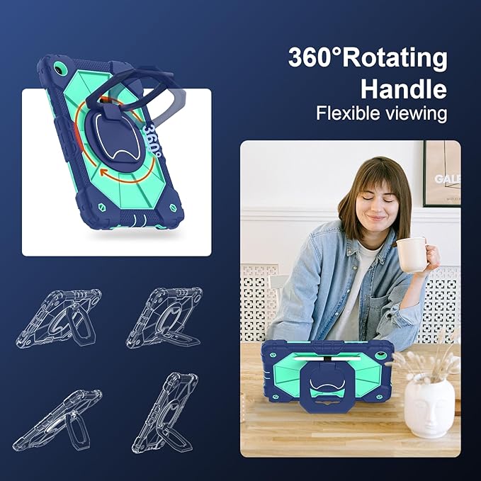 for Galaxy Tab A9 Plus Case 11 Inch, Rugged Case for Samsung Galaxy A9+ Tablet with Screen Protector 360 Rotating Stand Shoulder Strap Pen Holder, 2023 Model(SM-X210/X216/218), Navy Mint