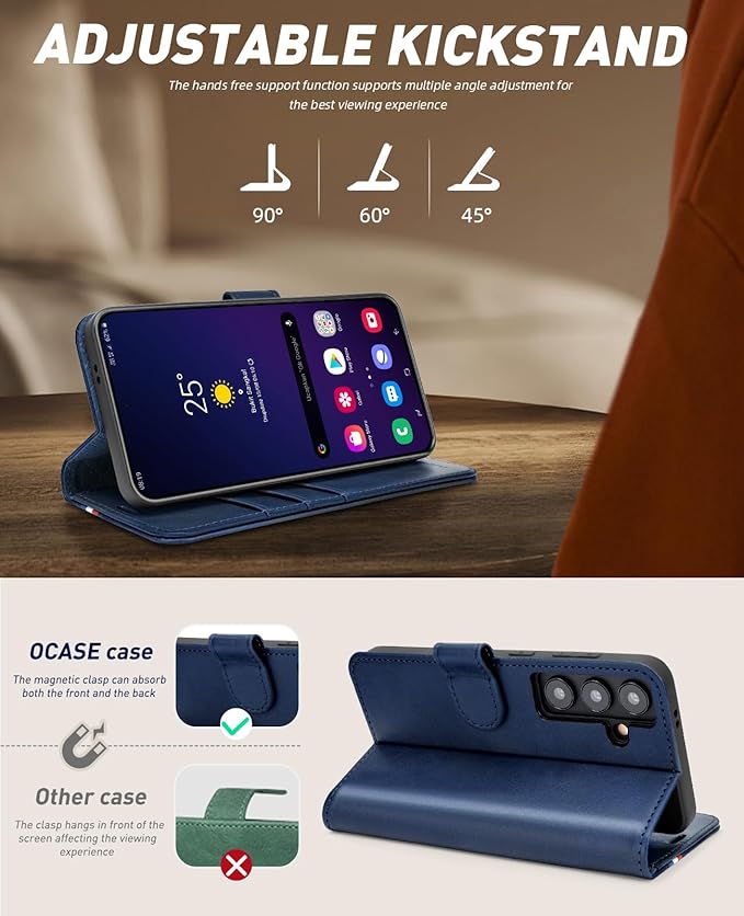 OCASE Compatible with Galaxy S24 5G Wallet Case, PU Leather Flip Folio Case with Card Holders RFID Blocking Kickstand [Shockproof TPU Inner Shell] Phone Cover (2024), Spliced Blue