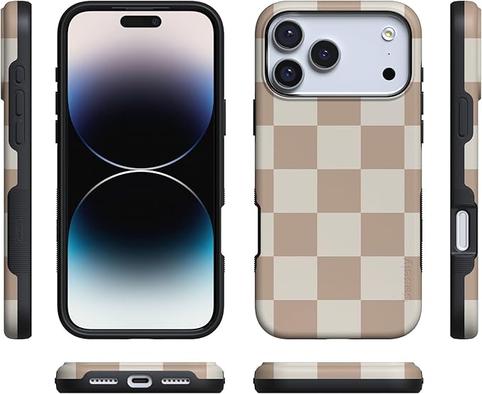 Casely iPhone 17 Pro Case | Fit Check | Neutral Checkerboard | Compatible with MagSafe | Bold Protective Design