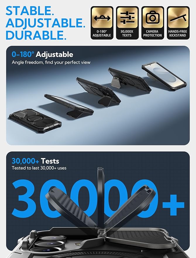 i-Blason for Samsung Galaxy S25 Plus Case with Camera Cover Stand [MagSafe Compatible] [Built-in Screen Protector] Full-Body Military-Grade Protection Rugged Magnetic Phone Case for S25 Plus, Black