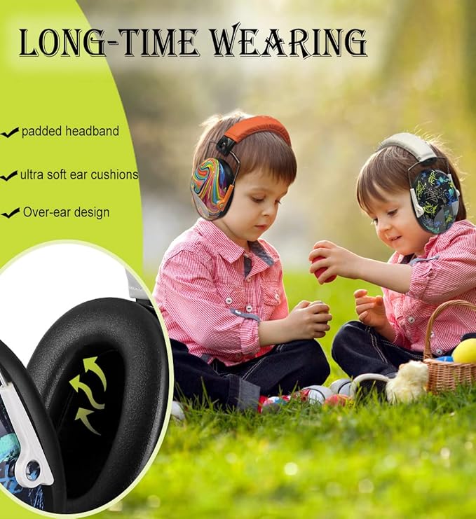 PROHEAR 032 2 Pack Kids Ear Protection, NRR 25dB Childrens Earmuffs, Adjustable Headband Safety Ear Muffs for Sports Events, Concerts, Airports - Orange & White