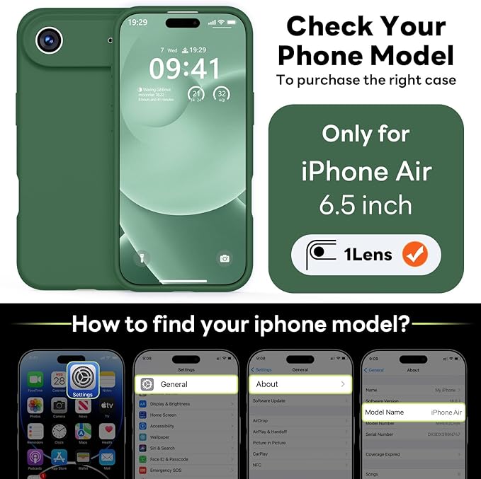 Vooii Magnetic Compatible with iPhone Air Case (Compatible with Magsafe) (Upgraded Camera Protection) Liquid Silicone Shockproof Full Body Protective Phone Cover for Women Men, Green, 6.5"