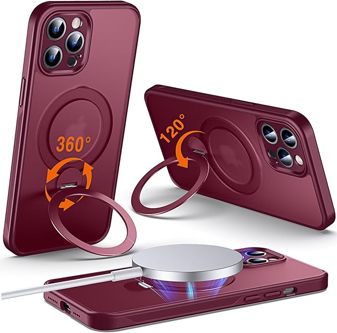 360° O-Ring MagStander for iPhone 12 Pro Max Case with Magnetic Kickstand Ring Holder [Compatible with MagSafe][360°Rotate Stand][Military Shockproof] iPhone 12 Pro Max Phone Cover Burgundy