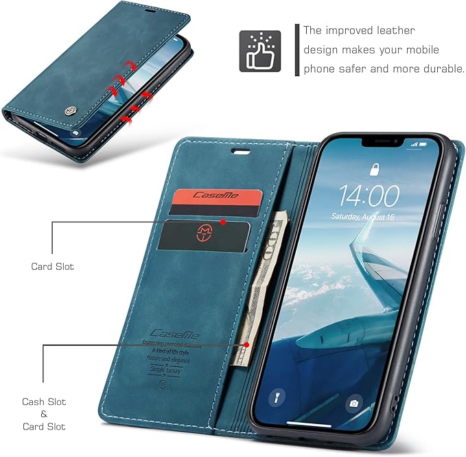 for iPhone 11 6.1-Inch Case, Flip Wallet Leather Case with Card Holder Magnetic Closure Shockproof Kickstand Protective Phone Cases Cover for iPhone 11, Blue-Green