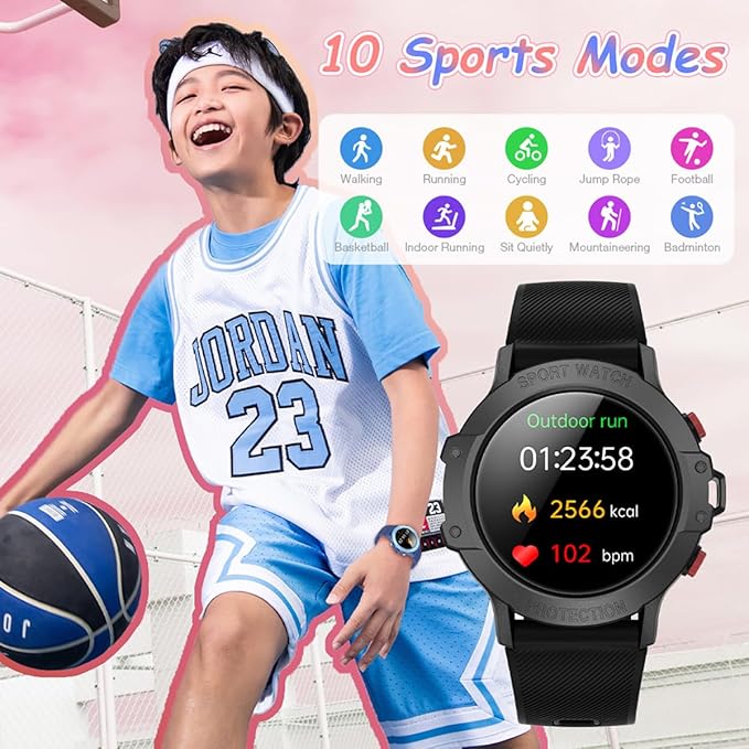 Upgraded Kids2 Smart Watches for Kids, 1.27" HD Screen Game Smart Watch for Boys Girls, IP67 Waterproof, Heart Rate/Sleep Monitoring, Sports Modes Activities Tracker, Compatible for Android iOS