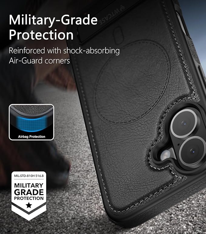 Magnetic for iPhone 17 Leather Case,Built-in Invisible Stand [Compatible with Magsafe] Protective Slim Kickstand Phone Cover for iPhone 17 Case, Black