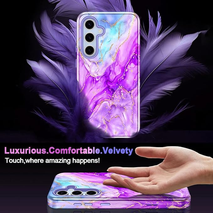 Casetego for Galaxy S24 FE Case,Compatible with MagSafe,[Military Grade Drop Test] Full Body Protection Slim Shockproof Rugged Marble Women Case for Samsung Galaxy S24 FE 6.7 inch,Bright Purple