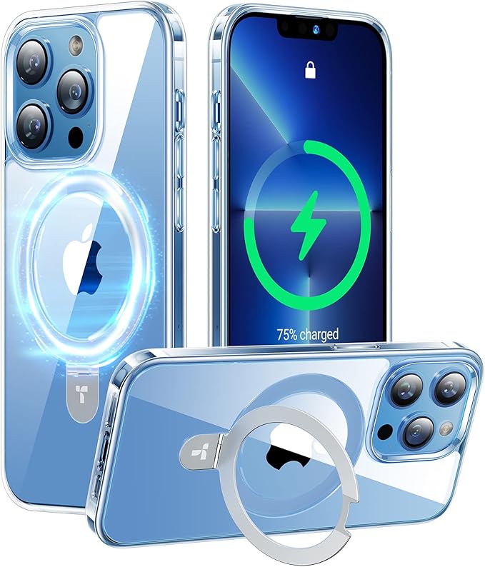 TORRAS Magnetic UPRO™ Ostand for iPhone 13 Pro Max Case 6.7 inch [Fit for MagSafe] Adjustable Stand [Never Yellow] [MIL-Grade Protection] Hard Clear Case for iPhone 13 Pro Max (2021), Full Clear