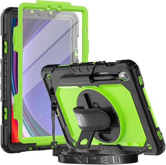 Herize Case Compatible with Samsung Galaxy Tab S10 FE / S9 FE 10.9 inch with Screen Protector Pen Holder | Full-Body Silicone Protective Case W/360 Rotating Hand Strap Shoulder Strap