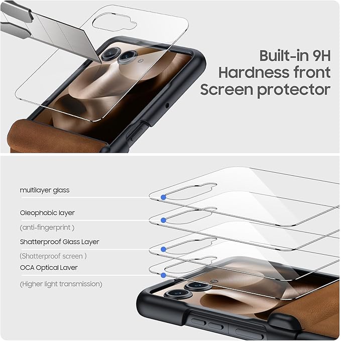 for Motorola Razr Ultra 2025 Case Built-in Screen Protector & Hinge Protection & Ultra Thin PU Leather Matte PC Shockproof Phone Cover Smartphone Case for Moto Razr Ultra 2025 (Brown)
