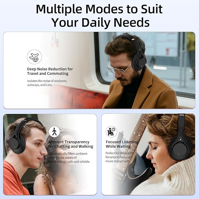 SoundMAGIC P58BT ANC Over Ear Active Hibrid Noise Cancelling Bluetooth Headphones, Black