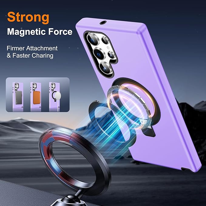 Designed for Samsung Galaxy S23 Ultra Case with Magnetic Ring Stand [Compatible with Mag-Safe][Military Grade Drop Protection][Build in Kickstand] S23 Ultra Phone Case 6.8",Light Purple