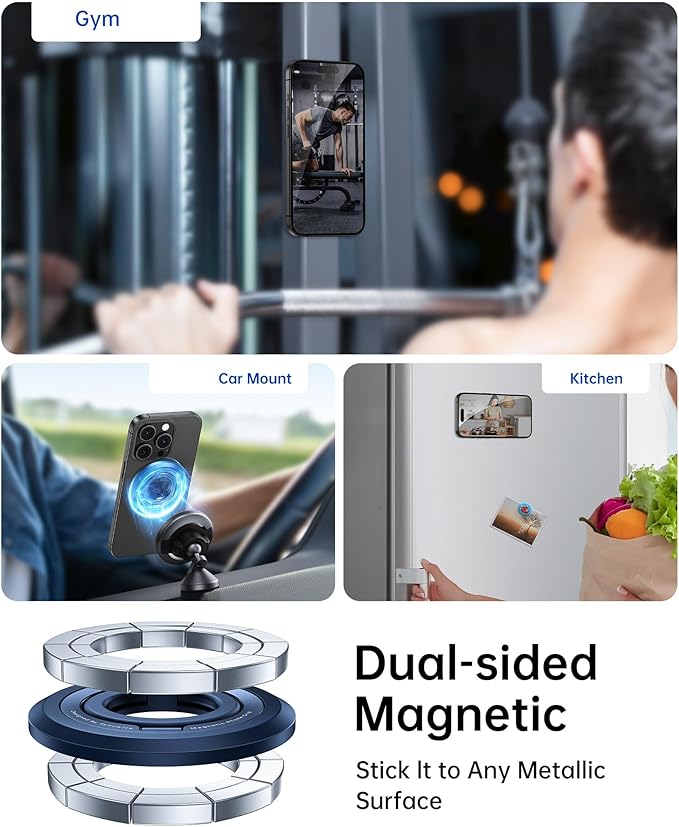 SYNCWIRE Phone Ring Holder Grip for MagSafe, 360° Rotation Magnetic Cell Phone Grip Stand Two-Sided Magnetic Compatible with iPhone 16 15 14 13 12 Pro Max fits MagSafe Accessories - Titanium Blue