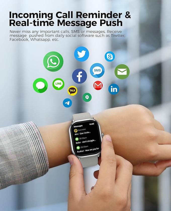 Smart Watch for Men, 1.96" AMOLED Smartwatch with 100+ Sport Modes Blood Pressure Blood Oxygen Heart Rate Monitor, IP68 Waterproof Fitness Tracker Compatible with iOS and Android(Silver)