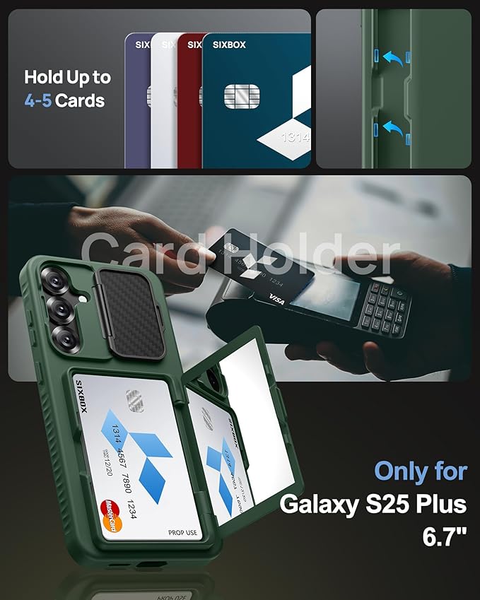 for Samsung Galaxy S25+ Plus Case Wallet with Stand, Built-in Card Holder & Camera Cover, Military Grade Drop Protection Shockproof Rugged Protective Wallet Phone Case for S25+ Plus 2025, Green