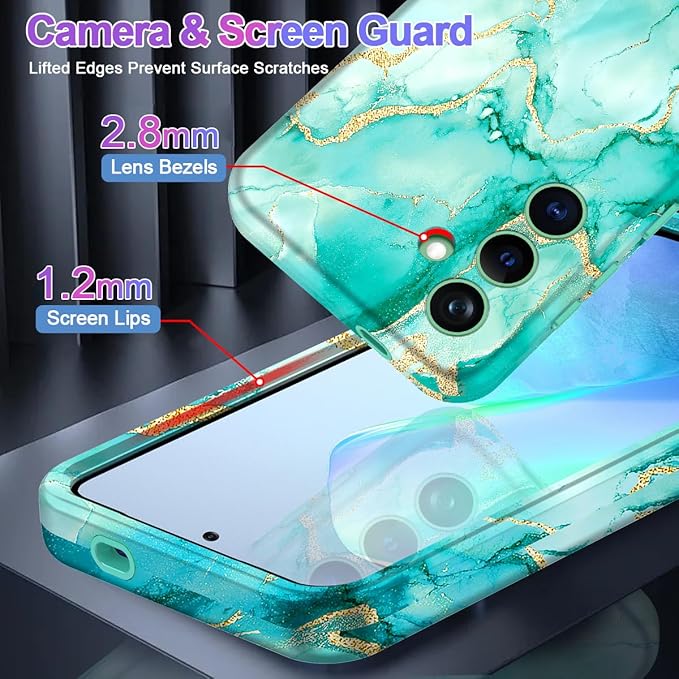 Casetego for Galaxy S24 Case,Compatible with MagSafe,[Military Grade Drop Test] Full Body Protection Slim Shockproof Rugged Marble Women Case for Samsung Galaxy S24 6.2 inch,Turquoise