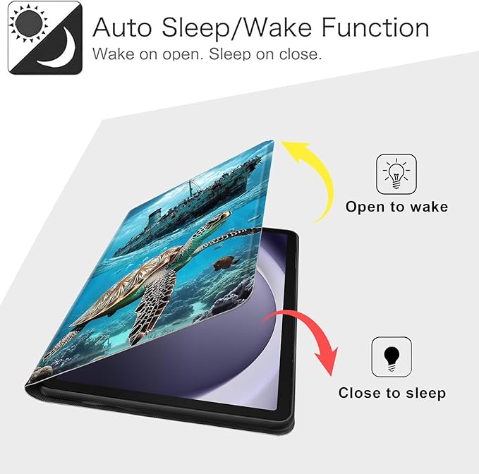 Case for Samsung Galaxy Tab A9 8.7-Inch 2023, Slim PU Leather Stand Cover with Auto Wake/Sleep, Multi-Angle Viewing & Shockproof, Majestic Sea Turtle