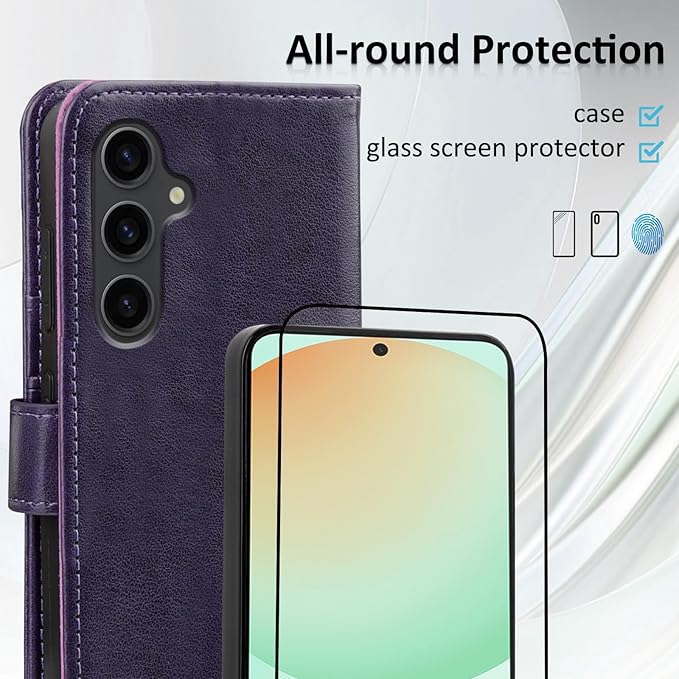 MONASAY Wallet Case Fit for Samsung Galaxy S24 FE 6.1 inch 5G,[RFID Blocking] Flip Folio Leather Cell Phone Cover with Credit Card Holder, Purple
