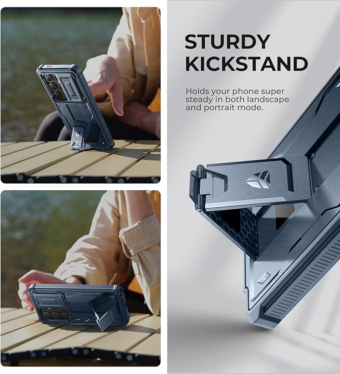 Dexnor for Samsung Galaxy S24 Ultra Case with Built-in Slide Camera Cover & Screen Protector & Kickstand, Shockproof Rugged Case Full-Body Bumper Protective Cover for Galaxy S24 Ultra (2024),Navy Blue