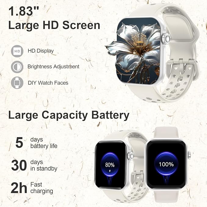 Smart Watches for Men Women 1.83" HD Display Activity Fitness Tracker Smartwatches for Android iOS Phones with Bluetooth Call/Heart Rate/Blood Pressure/Sleep Monitor/100+ Sport/IP67 Waterproof, Gray