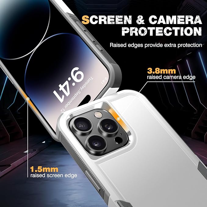 Diaclara Designed for iPhone 14 Pro Max Case, [with Privacy Screen Protector] [Anti Spy] [Military Grade Drop Protection] Heavy Duty Full-Body Shockproof Phone Case, White