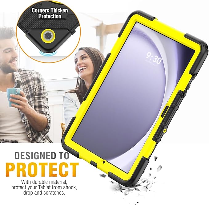 HXCASEAC Case for Samsung Galaxy Tab A9 Plus/A9+ 11 Inch with Screen Protector/Adjustable Hand Strap/Pen Holder, 3-Layer Drop Proof SM-X210/X216/X218 - Yellow