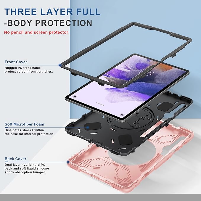 SUPFIVES Case for Samsung Galaxy Tab S7 FE 12.4 Inch 2021 : [Upgraded Military Grade] Full-Body Rugged Protective Soft Silicone Cover - Kick Stand- Handle/Shoulder Strap- S Pen Holder- Pink