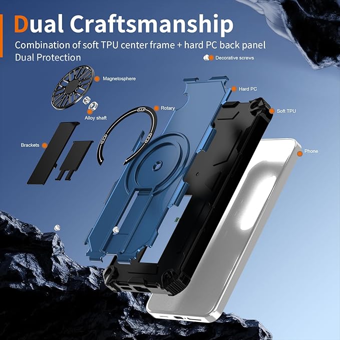 Magnetic Case for Galaxy S24 Plus/S25 Plus, Built-in Stand [Compatible with Mag-Safe] Shockproof Protective Cover Case for Samsung Galaxy S24 Plus/S25 Plus Blue