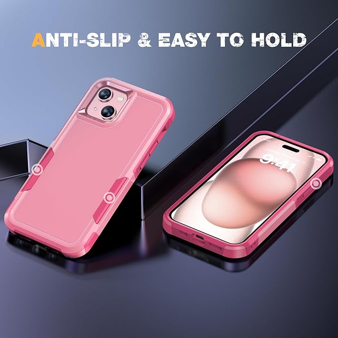 Diaclara Designed for iPhone15 Case, [with Privacy Screen Protector] [Anti Spy] [Military Grade Drop Protection] Heavy Duty Full-Body Shockproof Phone Case, Pink