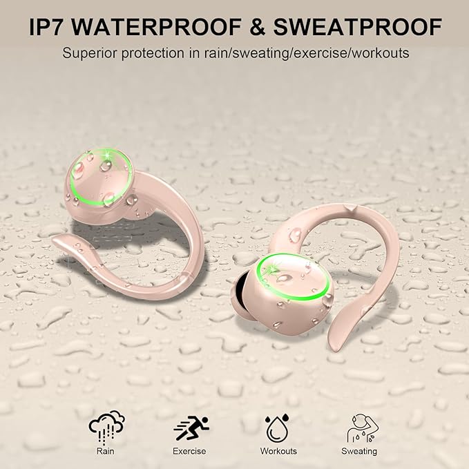Wireless Earbuds, Bluetooth 5.4 Headphones Sports, 50H Playback Over-Ear Buds with ENC Noise Cancelling Mic, 3D HiFi Stereo Fitness Earphones with Earhooks, IP7 Waterproof Headset for Runing