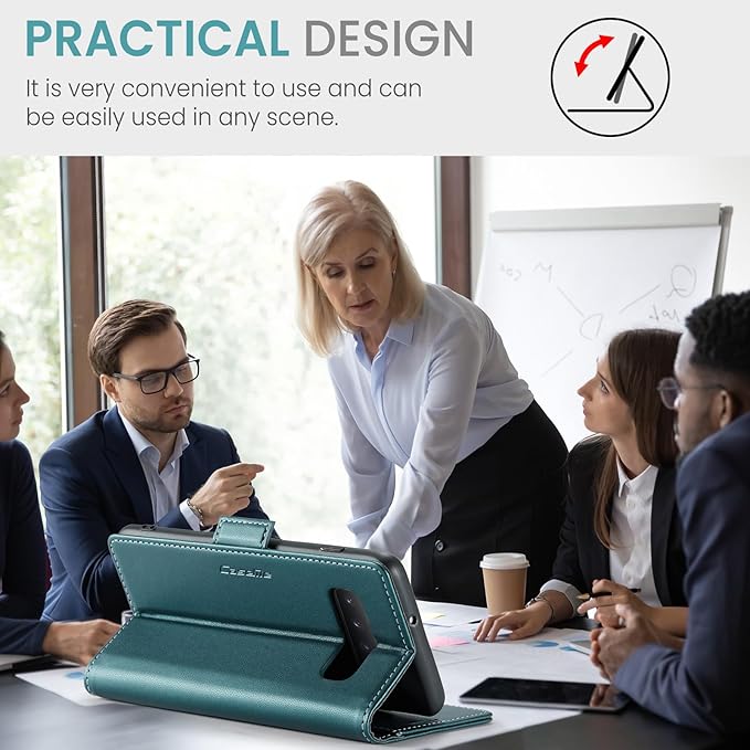 Case for Samsung Galaxy S10 Plus Wallet Case, RFID Blocking PU Leather Flip Folio Cover Card Holder Kickstand Shockproof Phone Case Compatible with Samsung Galaxy S10 Plus, Blue Green