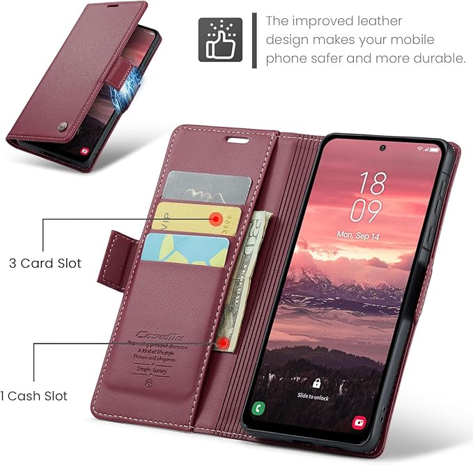 for Samsung Galaxy A56 5G Case, Premium PU Leather Wallet Case Flip Cover with [RFID Blocking][Card Holder][Stand Function] Shockproof Protective for Samsung Galaxy A56, Red