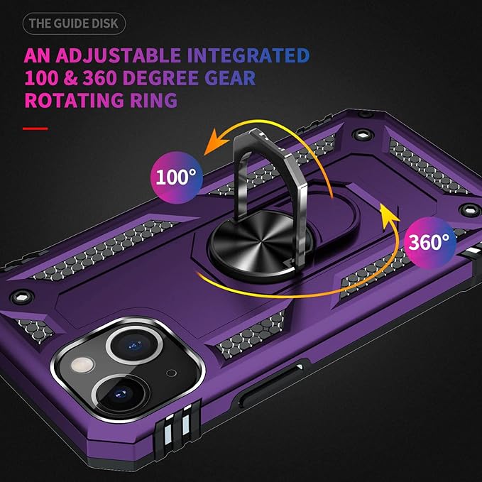 ADDIT Phone Case for iPhone 14 Plus Case,with Kickstand Ring,Adjustable Stand,Military Grade,Heavy Duty Protection,Shockproof,Anti-Fingerprint,Support Magnet Car Mount,Purple