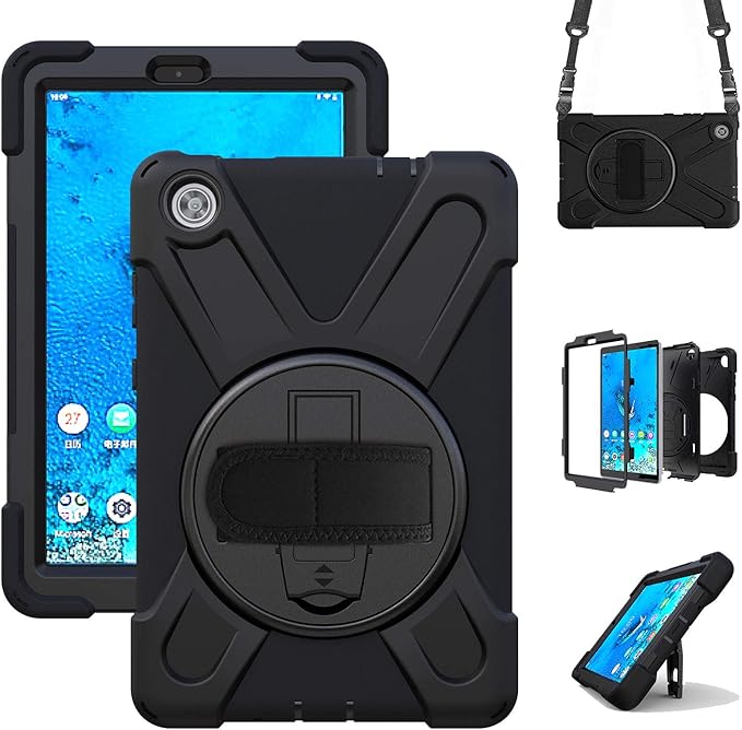 TSQQST Case for Lenovo Tab M8 3rd Gen 2021 TB-8506F TB-8506X for Kids w/Sand | Heavy Duty Rugged Case for Lenovo Tab M8 HD Tablet 2nd Gen 2019 TB-8505F TB-8505X/ Smart Tab M8 TB-8505FS w/Strap-Black