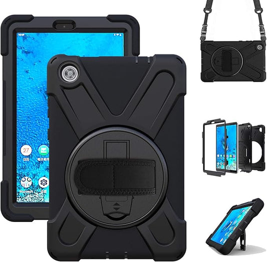 TSQQST Case for Lenovo Tab M8 3rd Gen 2021 TB-8506F TB-8506X for Kids w/Sand | Heavy Duty Rugged Case for Lenovo Tab M8 HD Tablet 2nd Gen 2019 TB-8505F TB-8505X/ Smart Tab M8 TB-8505FS w/Strap-Black