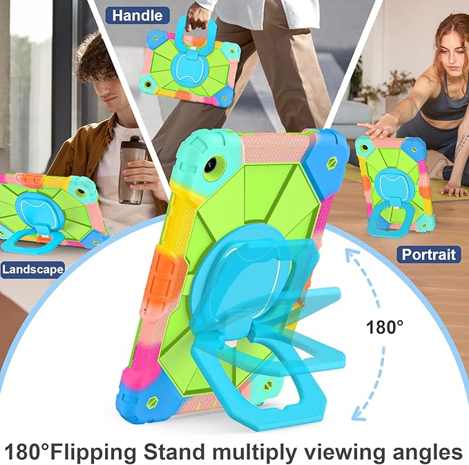 for Galaxy Tab A9 Plus Case 11 Inch, Rugged Case for Samsung Galaxy A9+ Tablet with Screen Protector 360 Rotating Stand Shoulder Strap Pen Holder, 2023 Model(SM-X210/X216/218), Rainbow Green