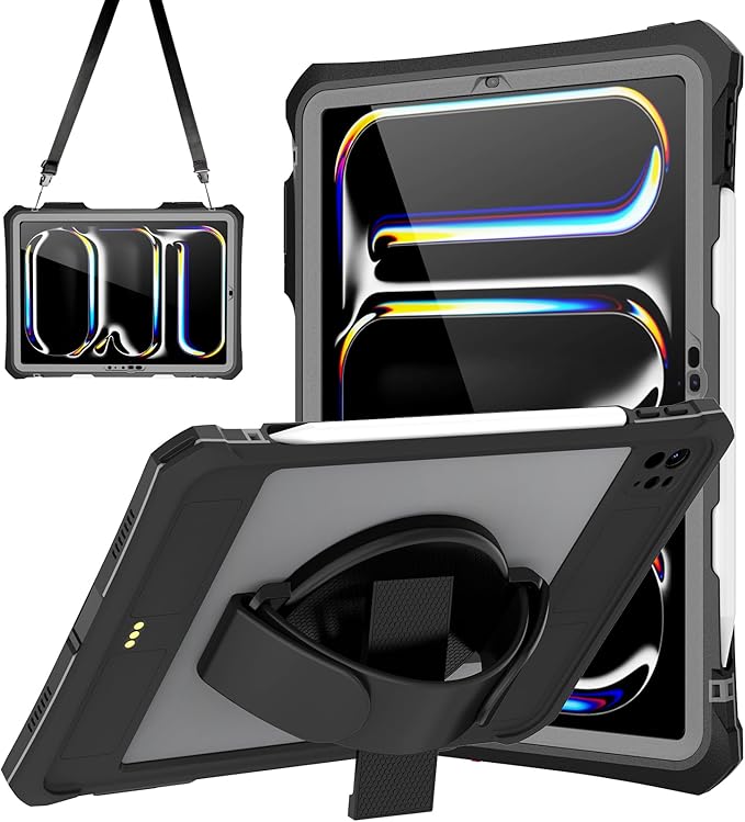 for iPad Pro 11 Case 2024 - Waterproof Case for iPad Pro 11 Inch M4 (5th Generation), Full Body Protection Case Shockproof Dust-Proof with Pencil Holder (Black, iPad Pro 11 Inch（ 2024）)