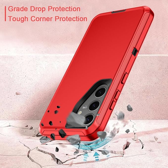for Samsung Galaxy S24 Plus Case Heavy Duty Protective Shockproof Dropproof 3-Layer Full Body Protection [Without Screen Protector] Tough Rugged Case for Galaxy S24 Plus,Red/Black