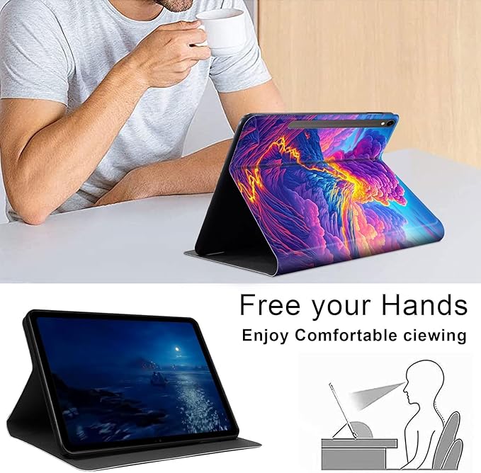 Case for Samsung Galaxy Tab S10 FE/ S9 FE 5G 10.9 Inch/Tab S9 11 Inch, Slim PU Leather Stand Cover with Auto Wake/Sleep, Multi-Angle Viewing & Shockproof, Colorful Volcano