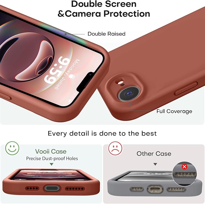 Vooii Compatible with iPhone 16e Case, Liquid Silicone Upgrade [Camera Protection] [Soft Anti-Scratch Microfiber Lining] Shockproof Phone Case for iPhone 16e 6.1 inch - Caramel