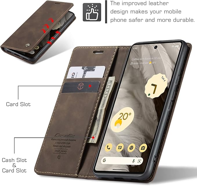for Google 7A Case, Flip Wallet Leather Case with Card Holder Magnetic Closure Shockproof Kickstand Protective Phone Cases Cover for Google 7A,Coffee