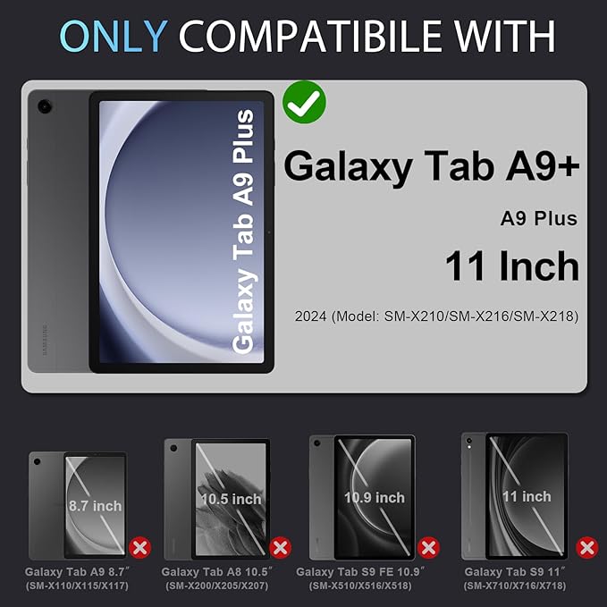 Case for Samsung Galaxy Tab A9+/A9 Plus 11 Inch with Screen Protector Rotating Stand/Pen Holder,Military Grade Shockproof Cover for Galaxy Tab A9 Plus Cases (SM-X210/X216/X218)