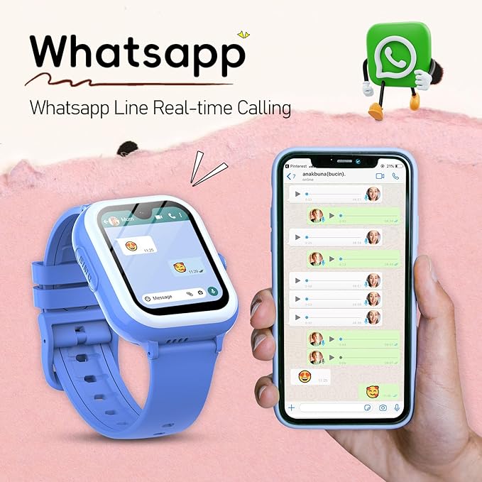 Wonlex 4G GPS Kids Smartwatch with SIM Card, 1.78" AMOLED Large Touch Screen Smart Watch for Kids, Boys Girls Phone Watch with Video Voice Calls, SOS, Camera, Pedometer, Alarm, Game(Blue)