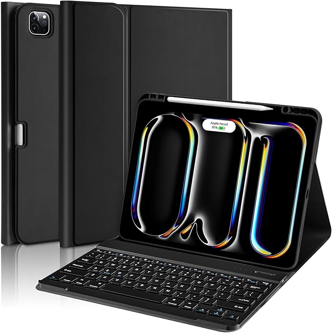 aMZCaSE for iPad Pro 13 inch Case with Keyboard (M4, 2024), iPad Pro 13 Keyboard with Magnetic Detachable Folio Slim Cover,Smart Sleep/Wake,Pencil Holder,Black