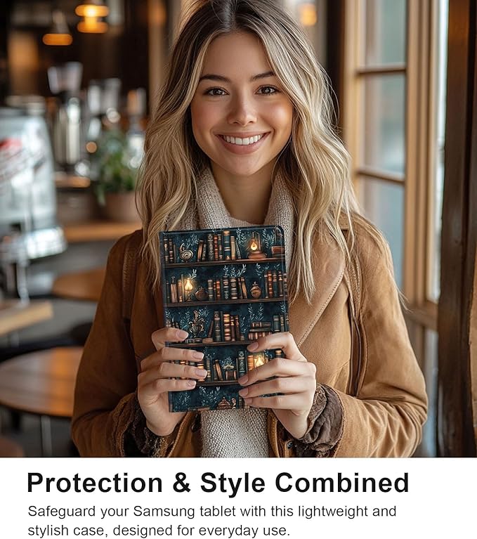Case for Samsung Galaxy Tab S10 FE/ S9 FE 5G 10.9 Inch/Tab S9 11 Inch, Slim PU Leather Stand Cover with Auto Wake/Sleep, Multi-Angle Viewing & Shockproof, Drawn Bookshelv